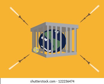 Vector of missile bomb Earth in jail