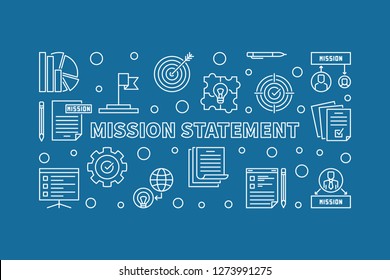 Vector Mission Statement horizontal minimal outline illustration on blue background