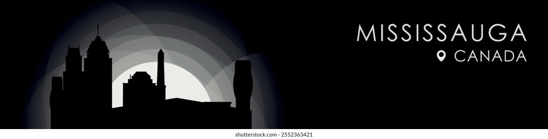 Vector Mississauga, Ontario Canada cityscape banner. Black and white placard profile picture for header, footer