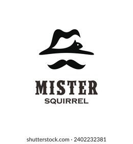 Vector mister squirrel shaped hat and mustache logo