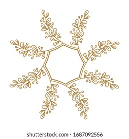 Vector mistletoe branches monogram frame. Christmas decoration.