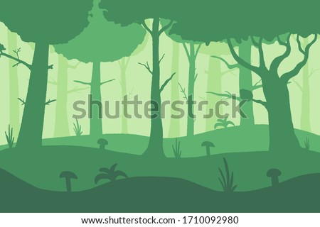 Vector misty forest background. Forest layers nature illustration.