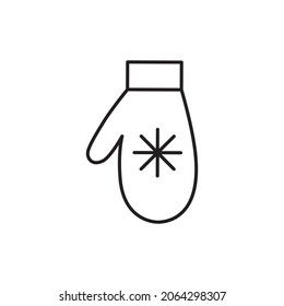 vector mitten icon, linear with snowflake, isolated