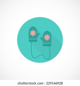 Vector mittens icon, sticker, banner, button in flat style for web and mobile app design. Winter mittens with ornament