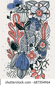vector mix of abstract floral elements,berries and flowers