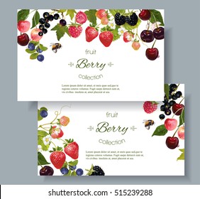 Vector mix berry banners. Design for tea, natural cosmetics, beauty store, dessert menu, organic health care products, perfume, aromatherapy. With place for text