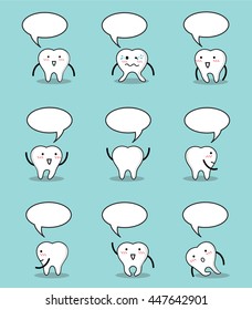 Vector of Mix set cartoon tooth action with speech bubble