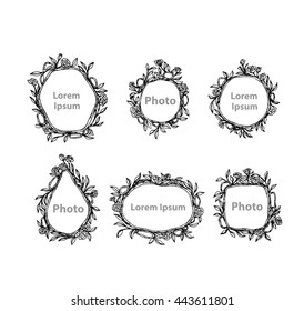 Vector mix set of hand draw floral and nature frame for background