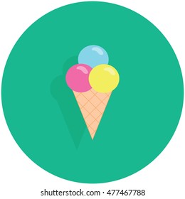 Vector mixed flavor ice cream flat icon over green circle background with shadow, isolated
