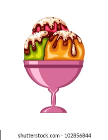 Vector mixed fruits ice cream in a bowl