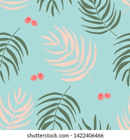 Vector Mixed Tropical seamless pattern with palm leaves. Editable instagram stories template with elements for creative account. Vector illustration. story, sale banner background hand drawn 