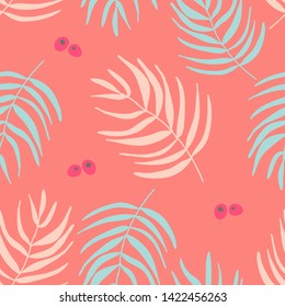 Vector Mixed Tropical seamless pattern with palm leaves. Editable instagram stories template with elements for creative account. Vector illustration. story, sale banner background hand drawn 