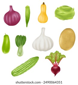 Vector mixed vegetables on white background can be separated