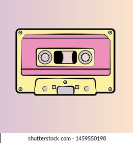 vector mixtape audio cassette design in yellow and pink tones- retro vintage music of eighties and nineties- 80's 90's