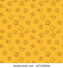 Vector mobile app development yellow seamless pattern in thin line style