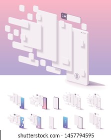 Vector mobile app user interface template. Smartphone with blank white wireframing screens, buttons, pages mockups to show application features and design