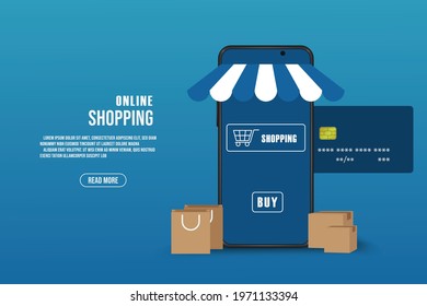 Vector mobile application marketing. Smartphone with concept online shopping.