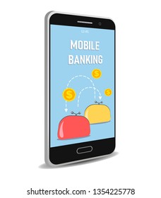 Vector mobile banking concept on white background.