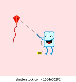 vector mobile cartoon character playing a kite