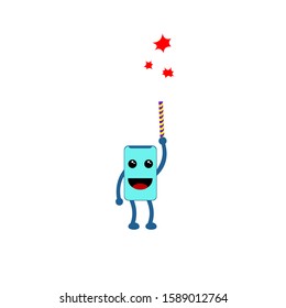 vector mobile cartoon character. playing fireworks