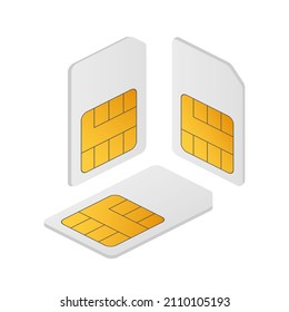 Vector mobile cellular phone sim card chip Isolated on white background. Isometric view.