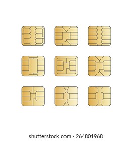 Vector Mobile Cellular Phone Sim Card Chip Set Isolated on White Background