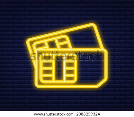Vector Mobile Cellular Phone Sim Card. Neon icon. Vector illustration.