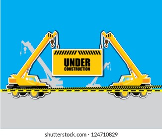 vector mobile crane with Under construction hanging tag