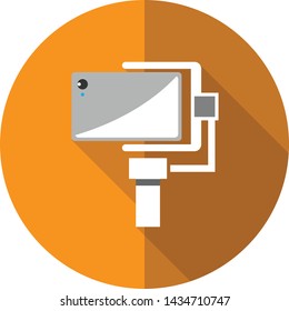 Vector mobile gimbal with mobile phone flat icon with long shadow and circle