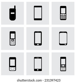 Vector mobile icons set on grey background
