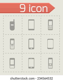 Vector mobile icons set on grey background