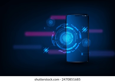 Vector mobile mockup witch communication and social media concept. Technology connecting abstract blue background.