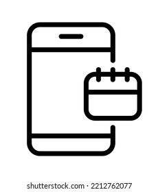 Teléfono móvil vector con icono del logotipo del calendario. Firma el smartphone de la lista de tareas y fechas importantes con cita para eventos. Agenda programada en línea en el teléfono celular.