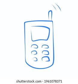 Vector mobile phone clip art in doodle style. Blue ringing cellphone illustration isolated on white background.