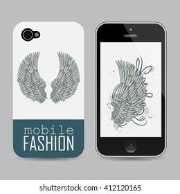 vector mobile phone cover template with grey wings. EPS