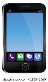 Vector mobile phone with empty blue screen and bright icons - isolated illustration