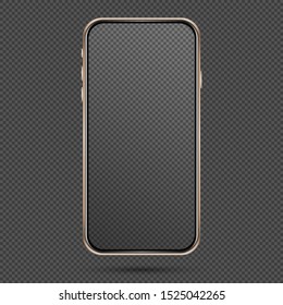 Vector mobile phone frame. Smart phone template. Golden phone mockup on the dark background.