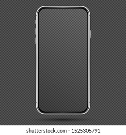 Vector mobile phone frame. Smart phone template. Silver phone mockup on the dark background.