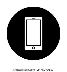 Icono del teléfono móvil del Vector con el fondo redondo del color negro, teléfono móvil del diseño plano.