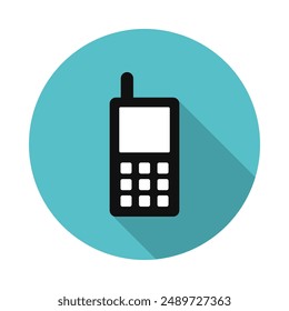 Vector mobile phone icon, flat design mobile phone on a circle background with shadow.