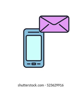Vector mobile phone icon with letter. Get message