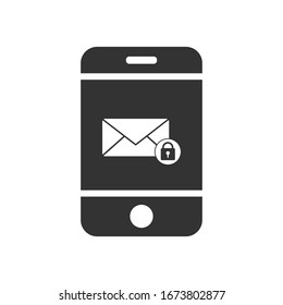 Icono de teléfono móvil vector con un icono de carta protegido. Diseño sencillo y plano para aplicaciones y sitios web.