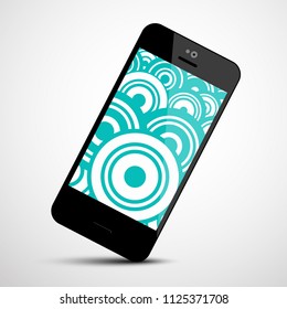 Vector Mobile Phone Icon with Retro Circles Flat Design Background on Screen