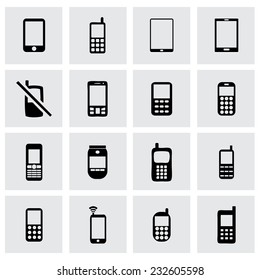 Vector mobile phone icon set on grey background