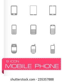 Vector mobile phone icon set on grey background