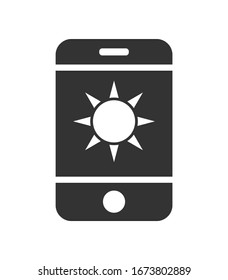 Vector mobile phone icon with the sun icon. Simple flat design for apps and websites.