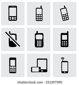 Vector mobile phone icons set on grey background
