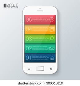 Vector mobile phone for infographic. Template for diagram, graph, presentation and chart. Business concept with 5 options, parts, steps or processes. Abstract background.