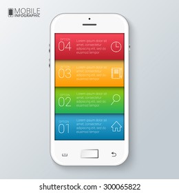 Vector mobile phone for infographic. Template for diagram, graph, presentation and chart. Business concept with 4 options, parts, steps or processes. Abstract background.