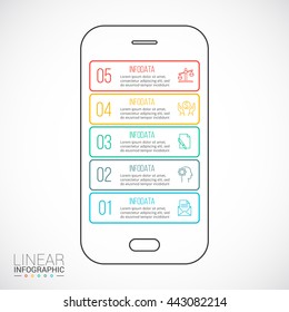 Vector mobile phone for infographic. Template for diagram, graph, presentation and chart. Business concept with 5 options, parts, steps or processes. Abstract background.